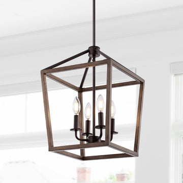 Oria 10" Iron Farmhouse Industrial Lantern LED Pendant - JONATHAN Y